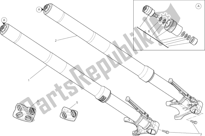 All parts for the Front Fork of the Ducati Multistrada 1200 S Touring 2012
